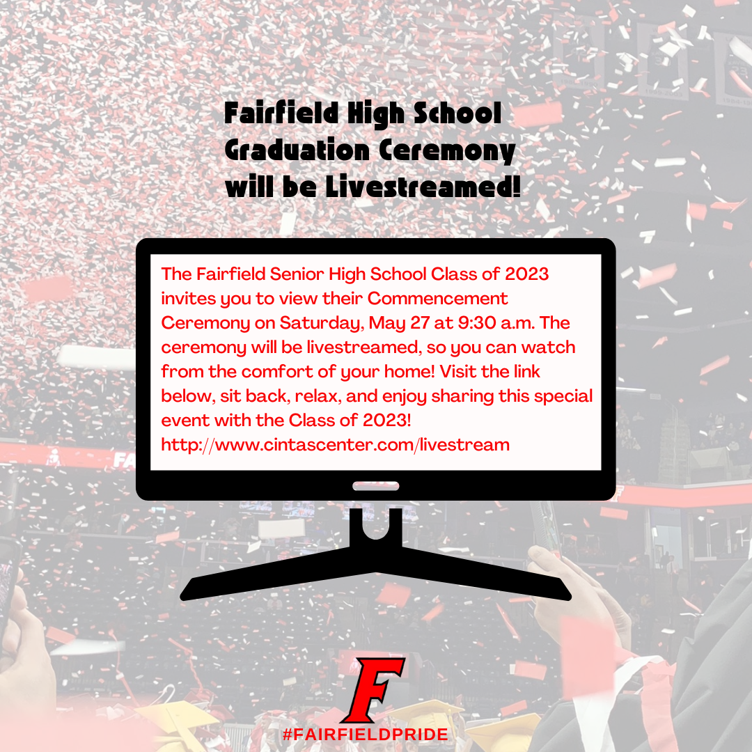 Graphic explaining that the reader can watch graduation through a livestream broadcast. 
