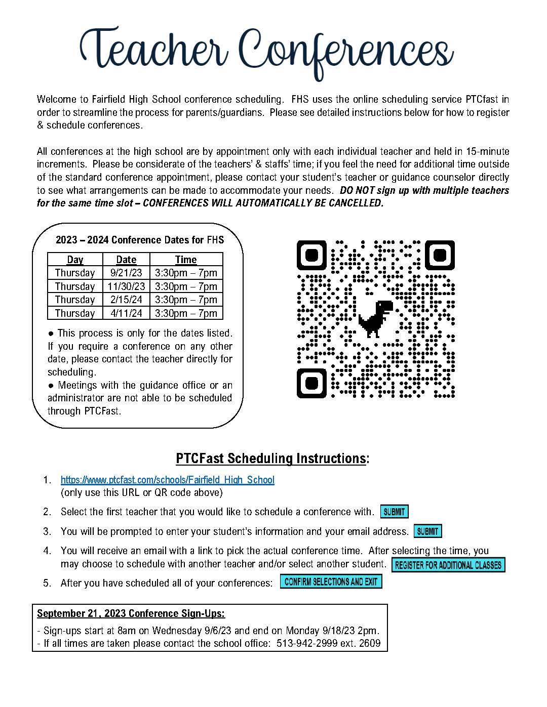 Fairfield High School Conference Instructions Flyer